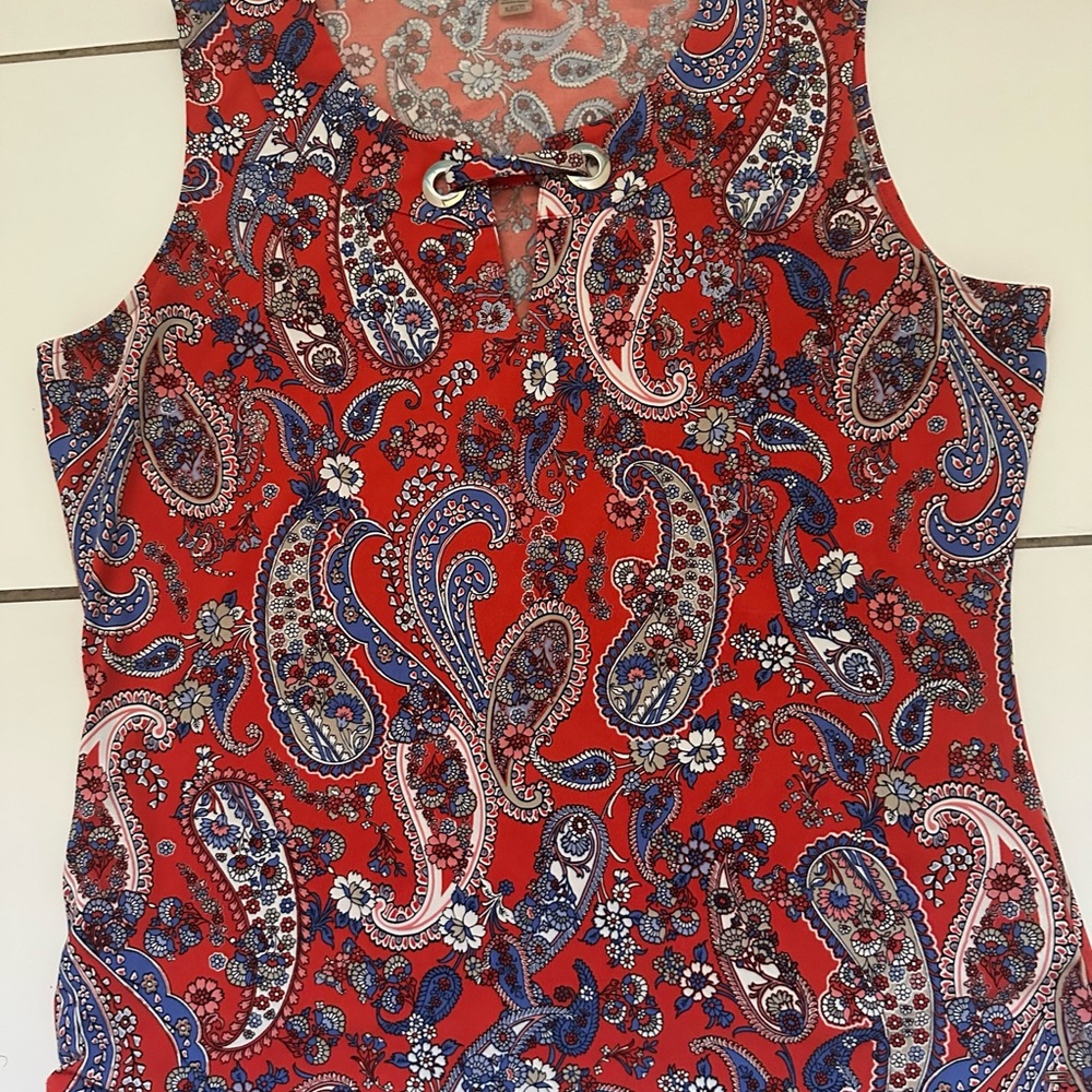 Tommy Hilfiger Red Paisley Tie Front Tank Top